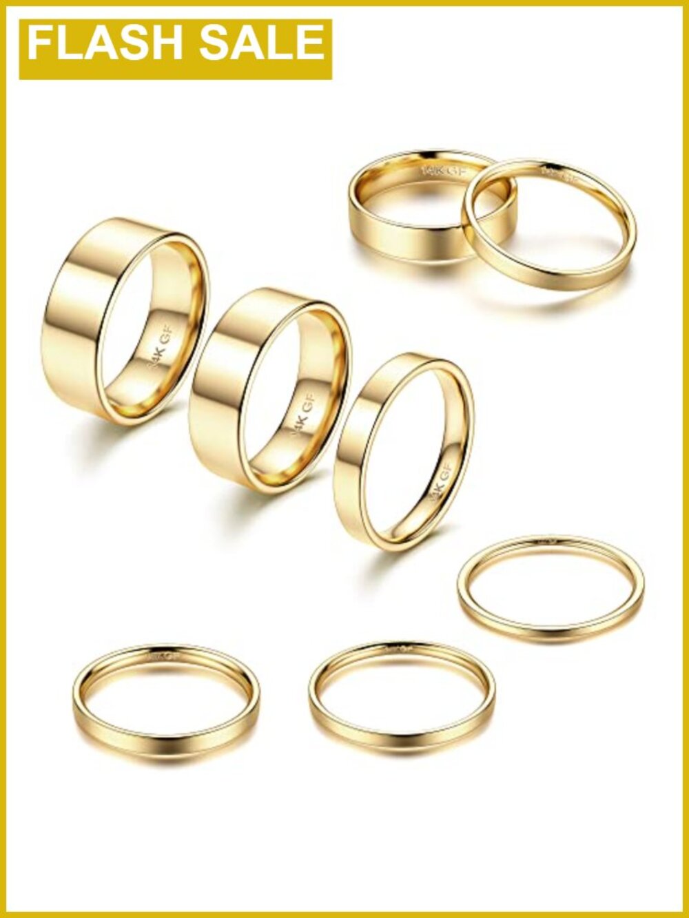 14K Gold Plated Stainless Steel Stackable Rings Set 8pc